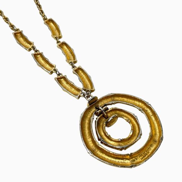 Napier Bamboo Door Knocker Necklace Earrings Set Brushed Gold Tone Signed - Picture 7 of 16